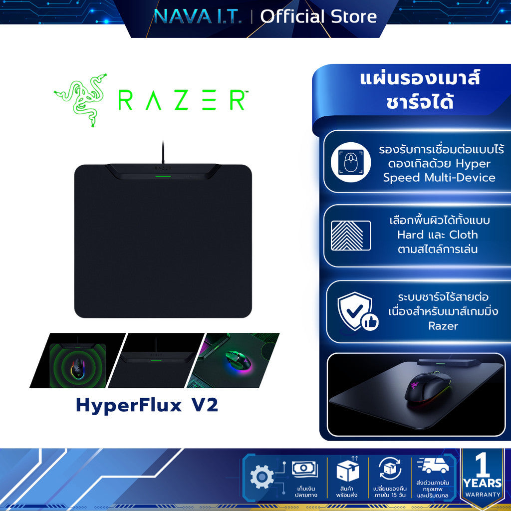 Razer HyperFlux V2 Wireless Charging System Hard Edition ผิว micro (แผ่นรองเมาส์ชาร์จได้)