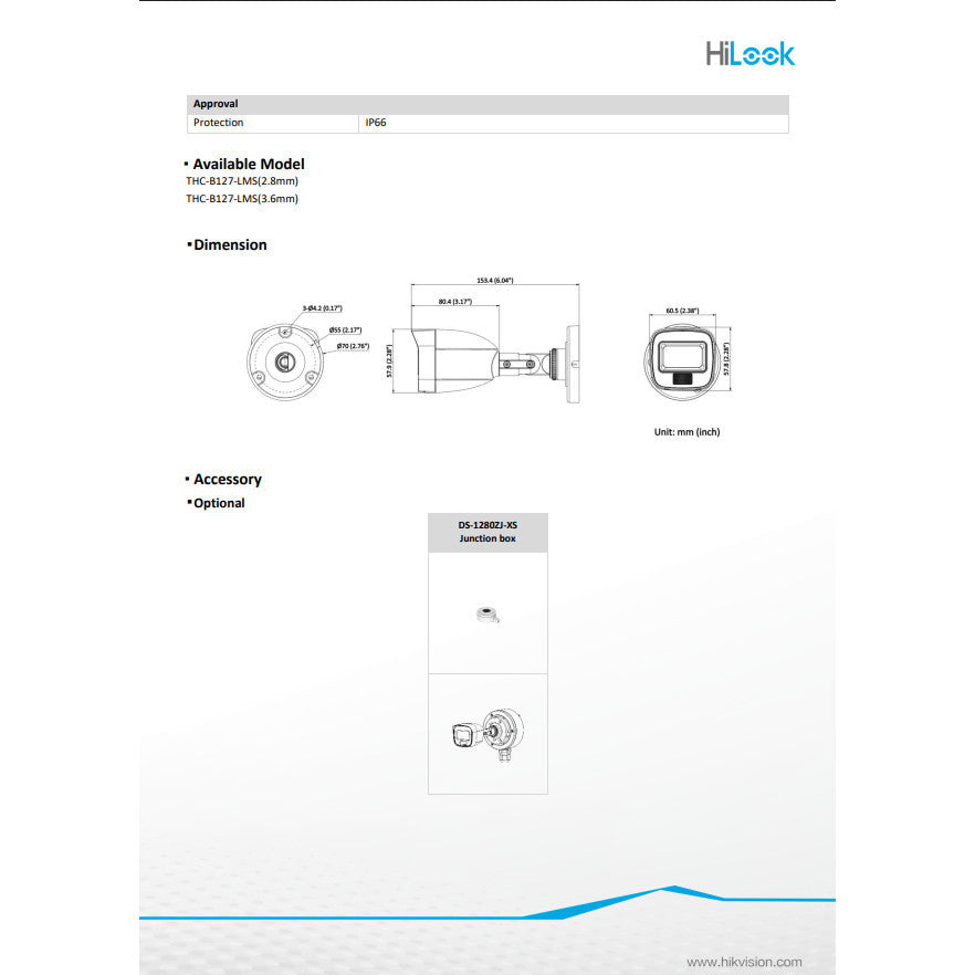 HILOOK THC-B127-LMS กล้องวงจรปิด มีไมค์ในตัว ภาพสี 24 ชม. กันน้ำ IP66 ประกันศูนย์ 3 ปี