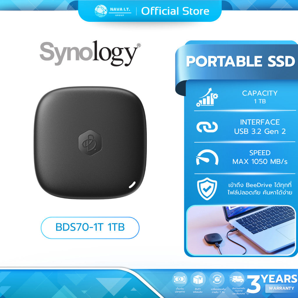 SYNOLOGY PORTABLE SSD (เอสเอสดีพกพา) BeeDrive 1TB (BDS70-1T) WARRANTY 3 YEARS