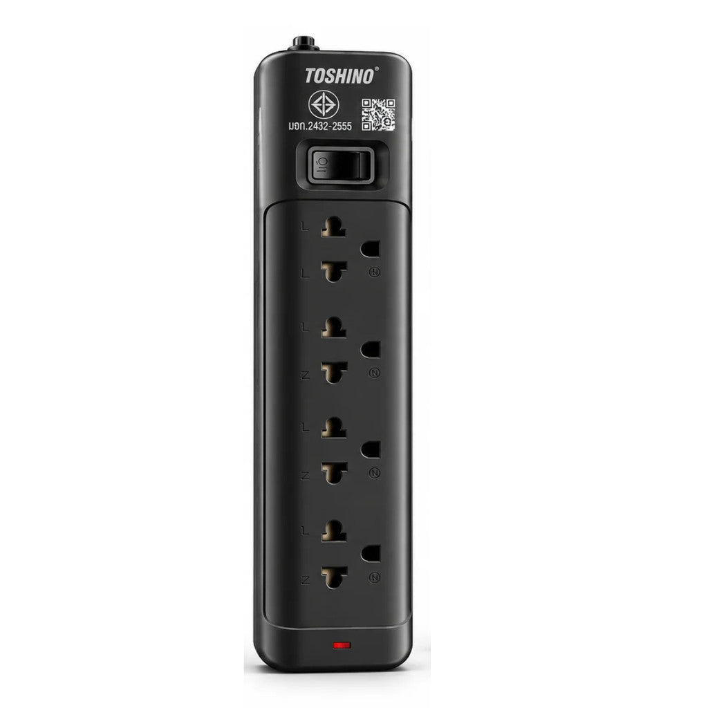 Toshino SO-45 BK รางปลั๊กไฟ 4 ช่อง 1 สวิตช์ รองรับ 2300W พร้อมระบบป้องกันไฟกระชากและม่านนิรภัย