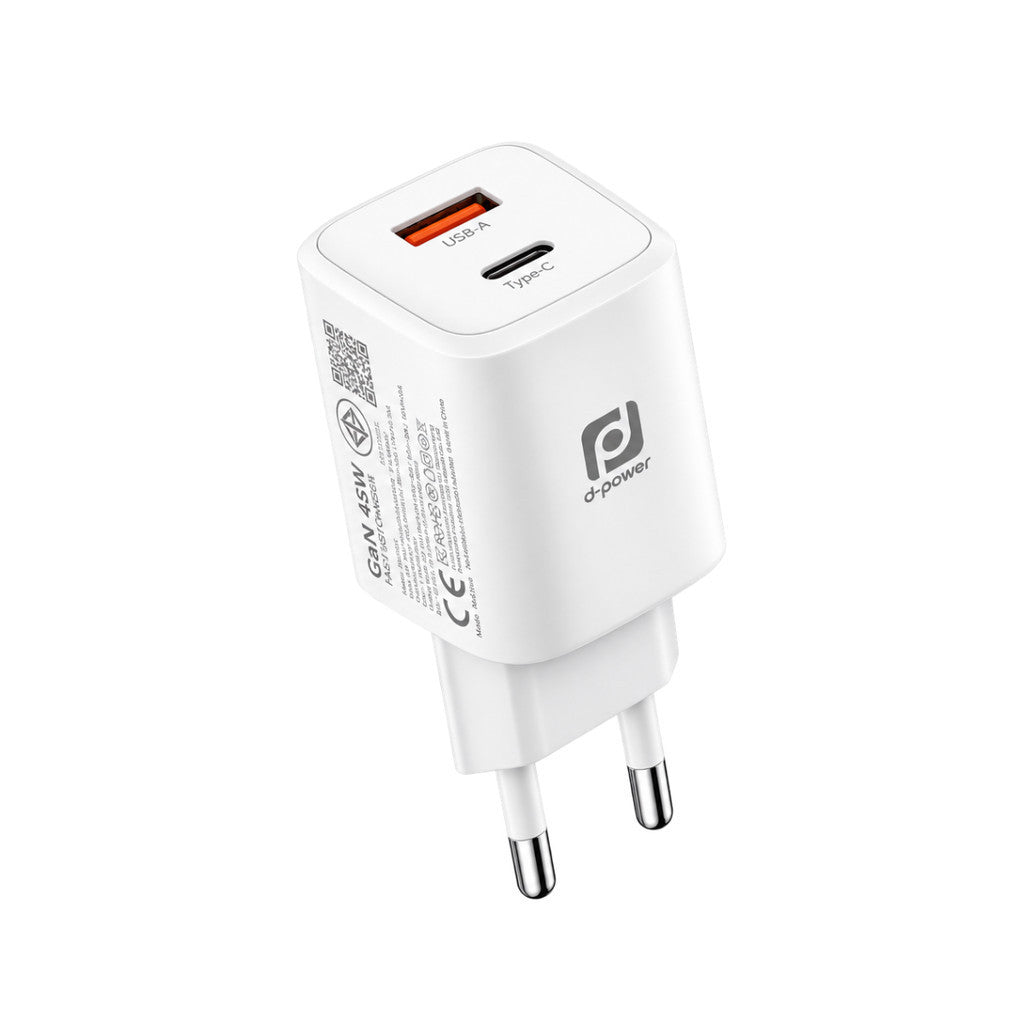 D-POWER รุ่น AG-401 อะแดปเตอร์ หัวชาร์จ ชาร์จเร็ว Fast Charge 45W Port USB-C / USB-A ปลั๊กขากลม ปลอดภัย