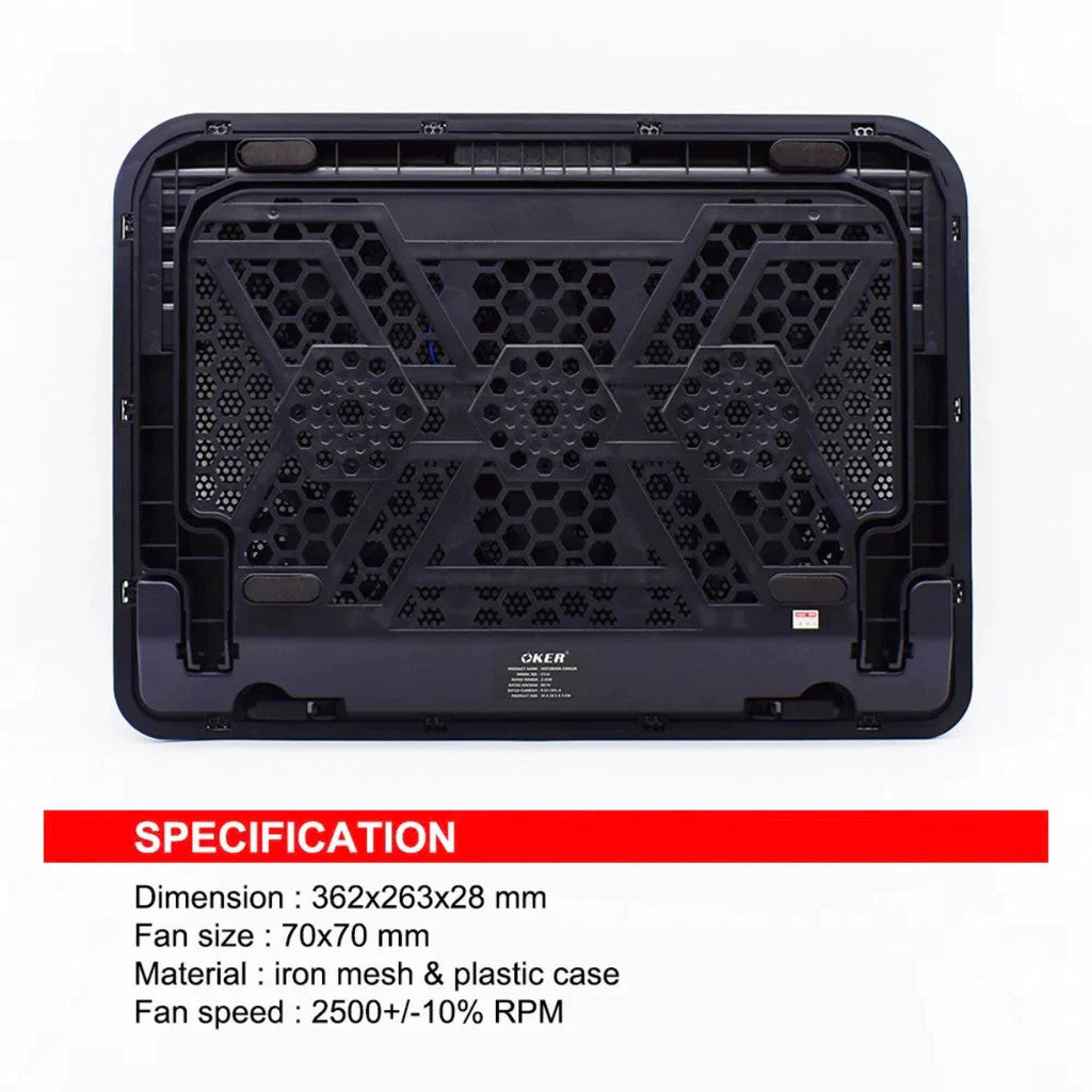 OKER พัดลมระบายความร้อน รุ่น C-516 พัดลม 6 ใบพัด สำหรับ Note Book ขนาด 13-15 นิ้ว