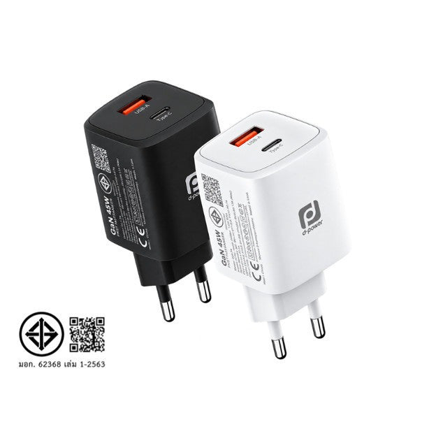 D-POWER รุ่น AG-401 อะแดปเตอร์ หัวชาร์จ ชาร์จเร็ว Fast Charge 45W Port USB-C / USB-A ปลั๊กขากลม ปลอดภัย