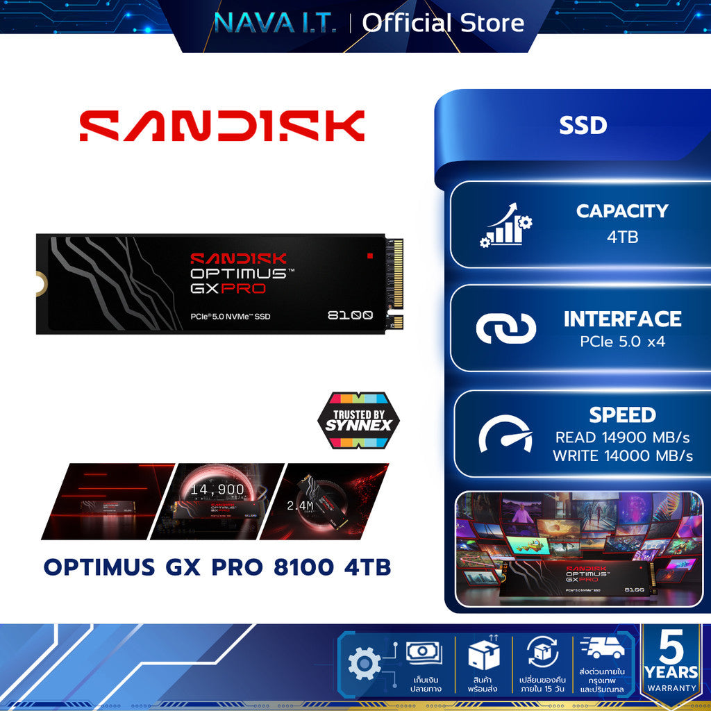 SANDISK SSD (เอสเอสดี) OPTIMUS GX PRO 8100 4TB PCIe 4.0 x4 (SDSP82400TAN-000E0) W. 5 Y.