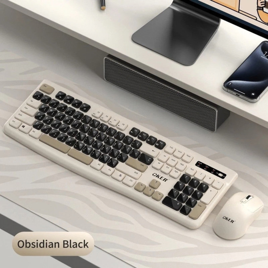 OKER คีย์บอร์ด+เมาส์ไร้สาย K-1829 ใช้งานได้ฟังก์ชัน 2 ระบบ Bluetooth และWireless