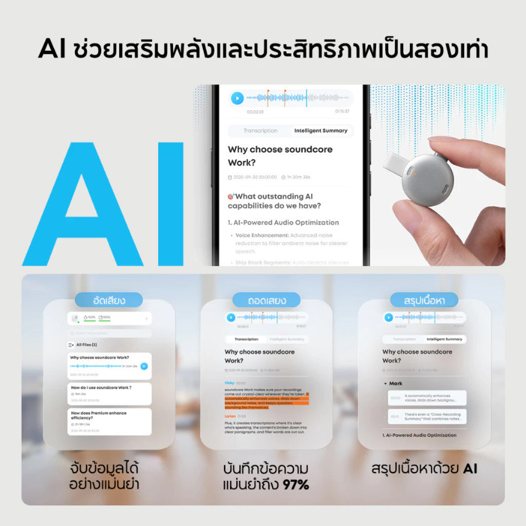 ANKER Soundcore เครื่องบันทึกเสียง Al Voice Recorder Coin D3200  รับประกัน  2 ปี