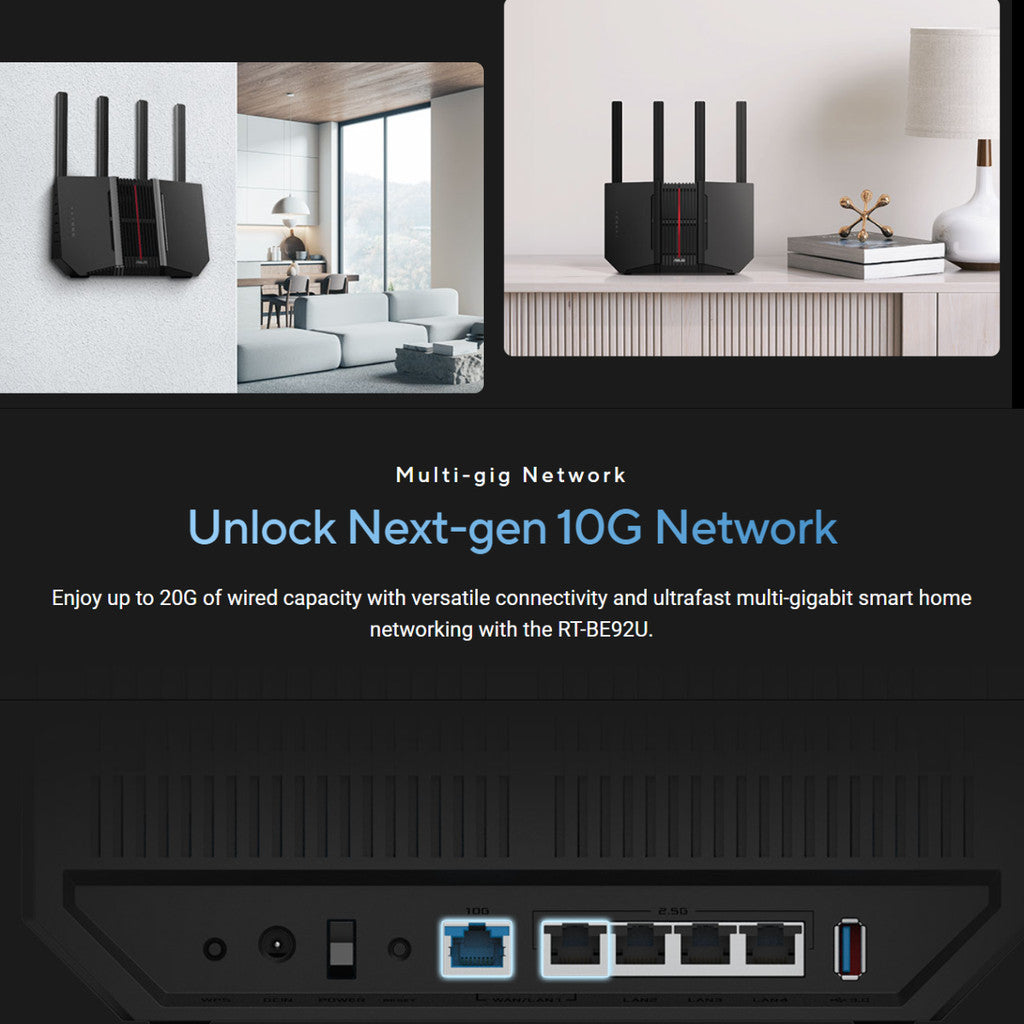 ASUS RT-BE92U BE9700 Tri-band WiFi 7 Router ความเร็วรวมสูงสุด 9,700 Mbps รองรับ ASUS AiMesh