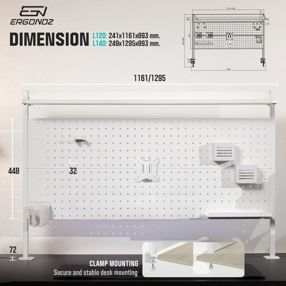 ERGONOZ ชั้นวางของติดโต๊ะ PANEL02 PEGBOARD DIY ขนาด 120 และ 140 cm. รับประกัน 1 ปี