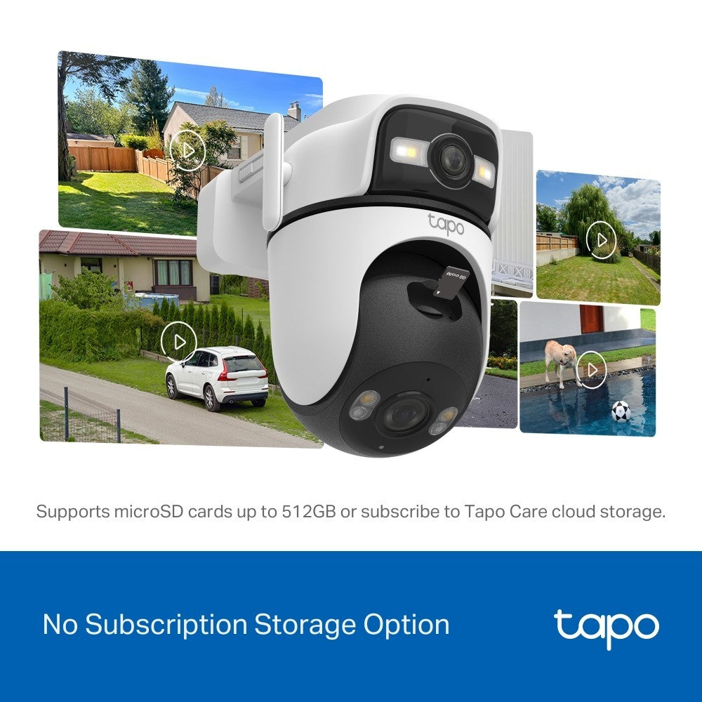 TAPO C545D 2K Outdoor Dual Lens Pan/Tilt Security Camera ออกแบบมาเพื่อลดจุดบอด ระบบมองเห็นภาพสี