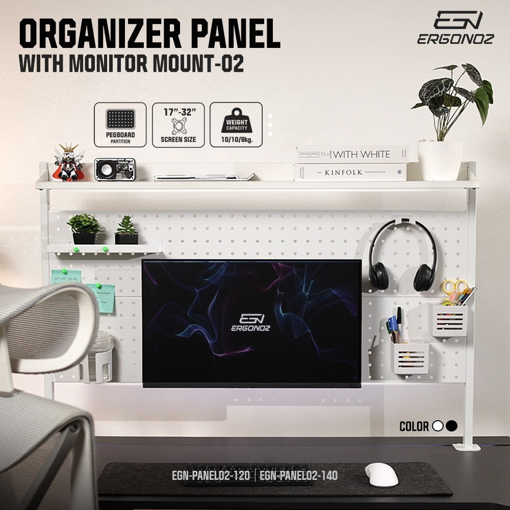 ERGONOZ ชั้นวางของติดโต๊ะ PANEL02 PEGBOARD DIY ขนาด 120 และ 140 cm. รับประกัน 1 ปี