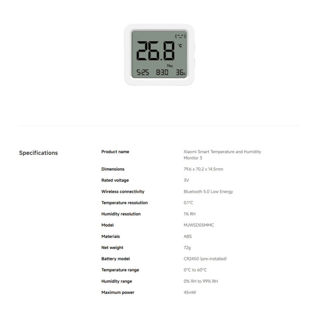 Xiaomi Smart Temperature & Humidity Monitor 3 เครื่องวัดอุณหภูมิ & ความชื้น หน้าจอ LCD ขนาดใหญ่