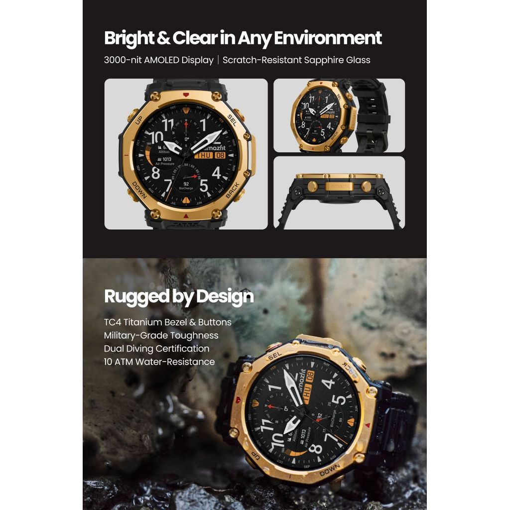 Amazfit สมาร์ทวอทช์ T-Rex 3 Pro 48mm/44mm กันน้ำ 10ATM มาตรฐาน Military รับประกัน 1 ปี