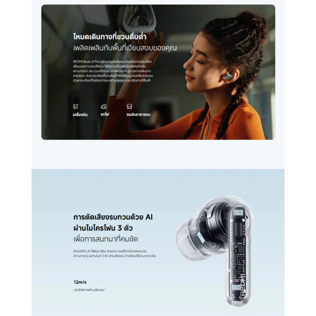 Xiaomi REDMI Buds 8 Pro หูฟังบลูทูธ ระบบไดรเวอร์ 3 ตัว ระบบตัดเสียงรบกวน (ANC) สูงสุด 55dB | Dolby Audio