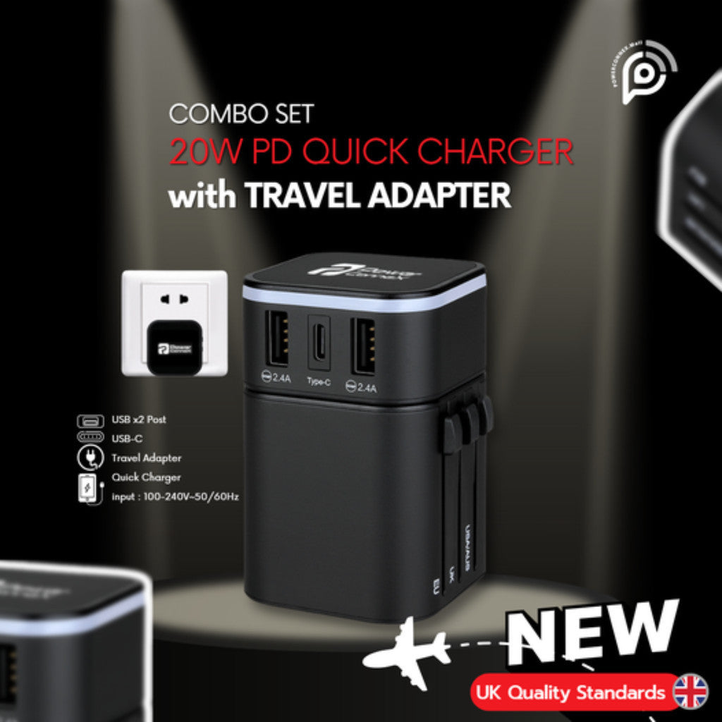 PowerConneX หัวแปลงปลั๊กไฟ Travel Adapter 2-in-1 Combo set PXGA-01-B/W รับประกัน 2 ปี