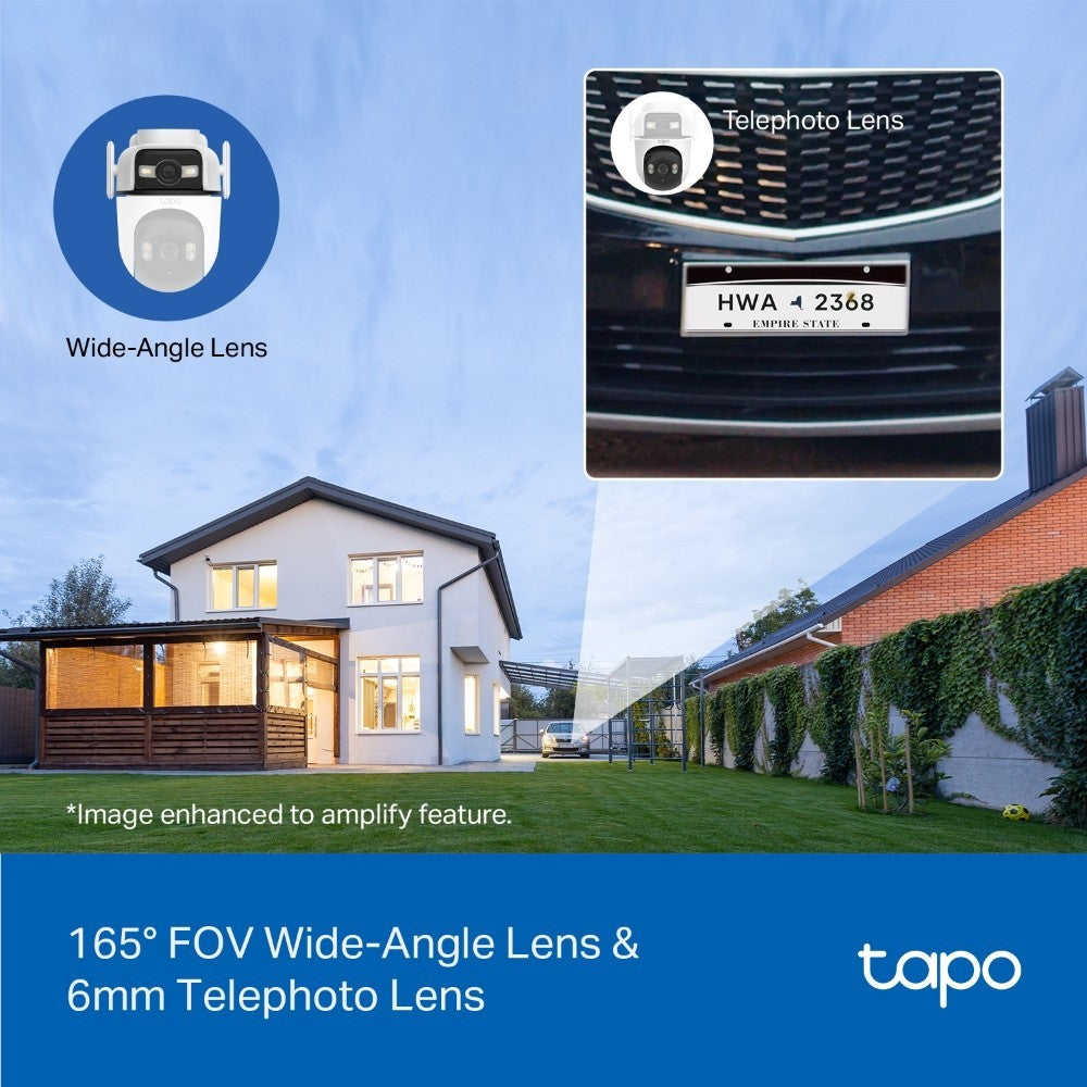 TAPO C545D 2K Outdoor Dual Lens Pan/Tilt Security Camera ออกแบบมาเพื่อลดจุดบอด ระบบมองเห็นภาพสี