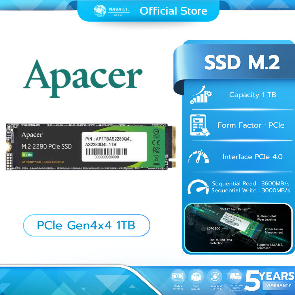 Apacer SSD M.2 (เอสเอสดี) PCle Gen4x4 1TB AP1TBAS2280Q4L-1 (AS2280Q4L)