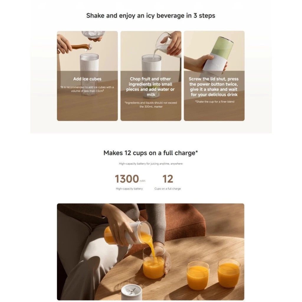 Xiaomi Portable Blender เครื่องปั่นน้ำผลไม้แบบพกพา | ความจุ 300ml | คั้นน้ำผลไม้ | เครื่องปั่น