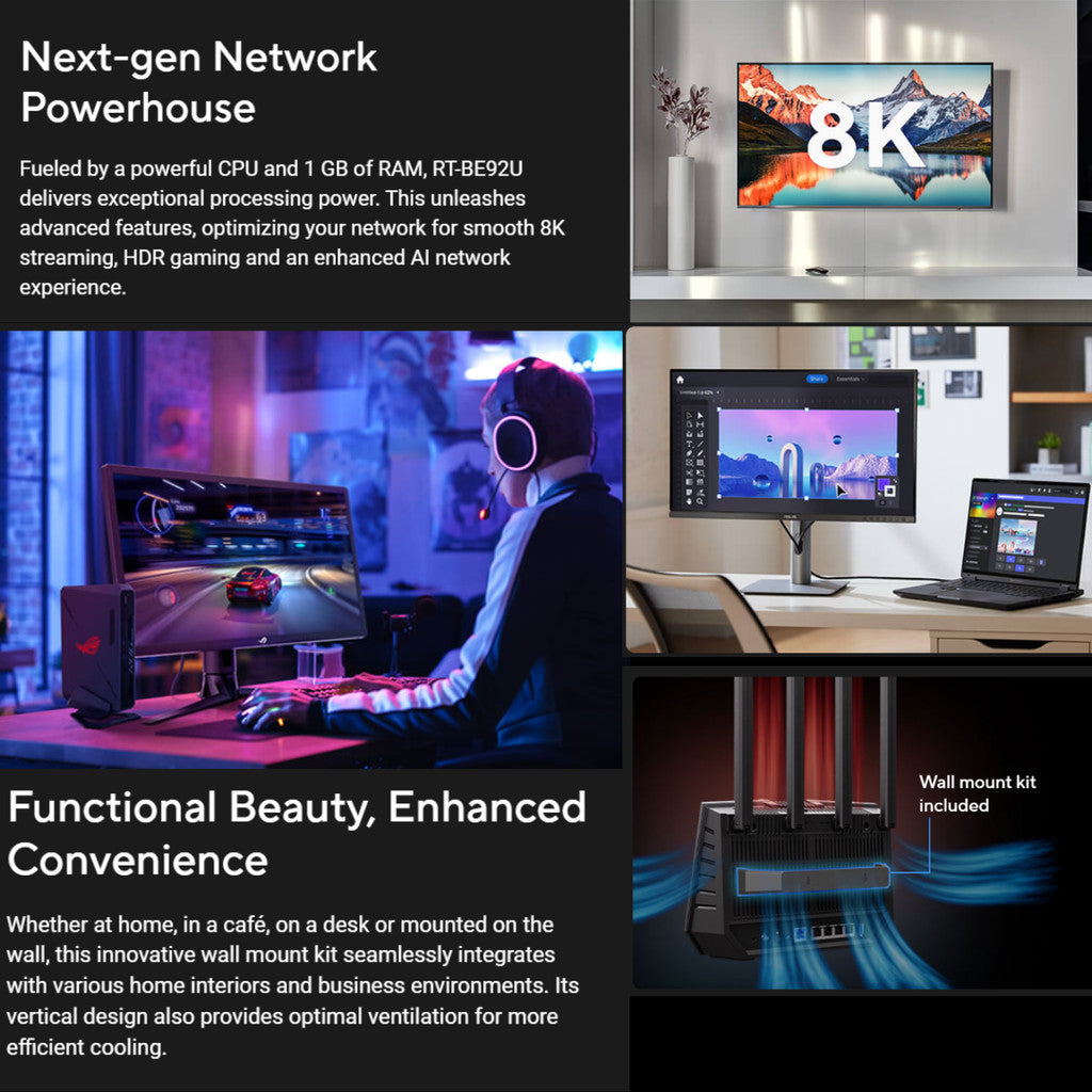 ASUS RT-BE92U BE9700 Tri-band WiFi 7 Router ความเร็วรวมสูงสุด 9,700 Mbps รองรับ ASUS AiMesh