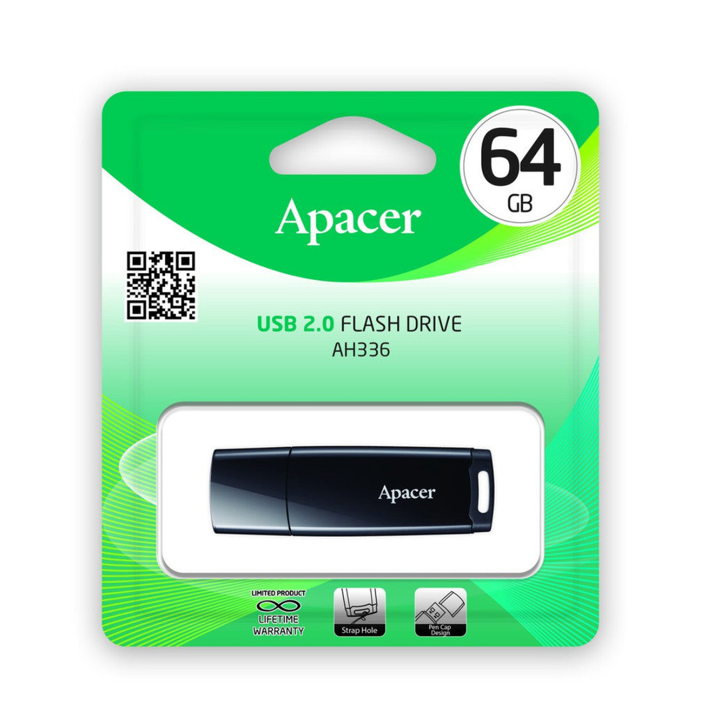 APACER Flash Drive (แฟลชไดร์ฟ) AH336 64GB USB 2.0 Black  รุ่น (AP64GAH336B-1)