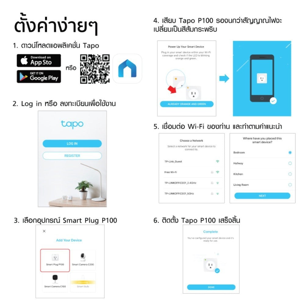 TP-Link TAPO P100 (EU) MINI SMART WI-FI SOCKET ตัวปลั๊กขนาดเล็ก ไม่ต้องใช้งานร่วมกับฮับ ตั้งค่าผ่านแอพ