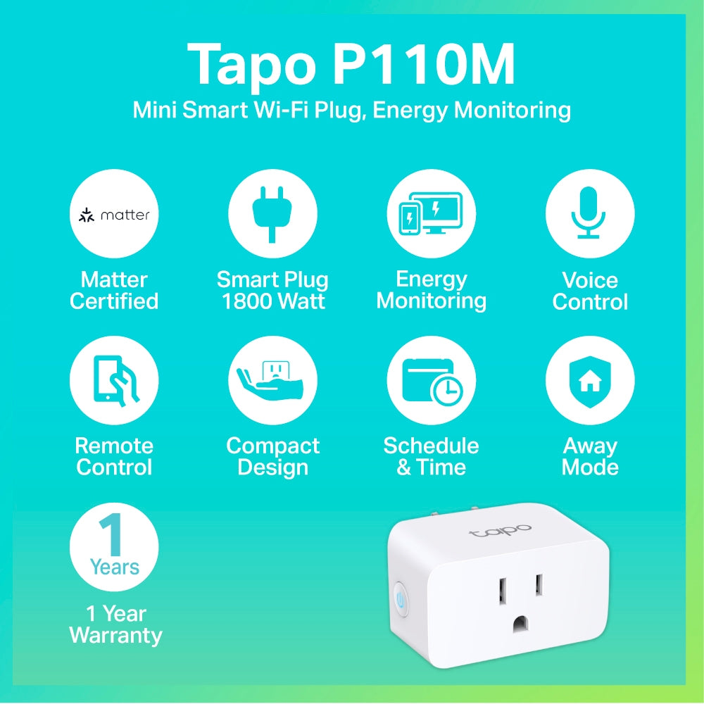 TP-Link Tapo P110M สมาร์ทปลั๊ก Mini Smart Wi-Fi Plug, Energy Monitoring สั่งเปิดปิดเครื่องใช้ไฟฟ้าผ่านแอป Tapo