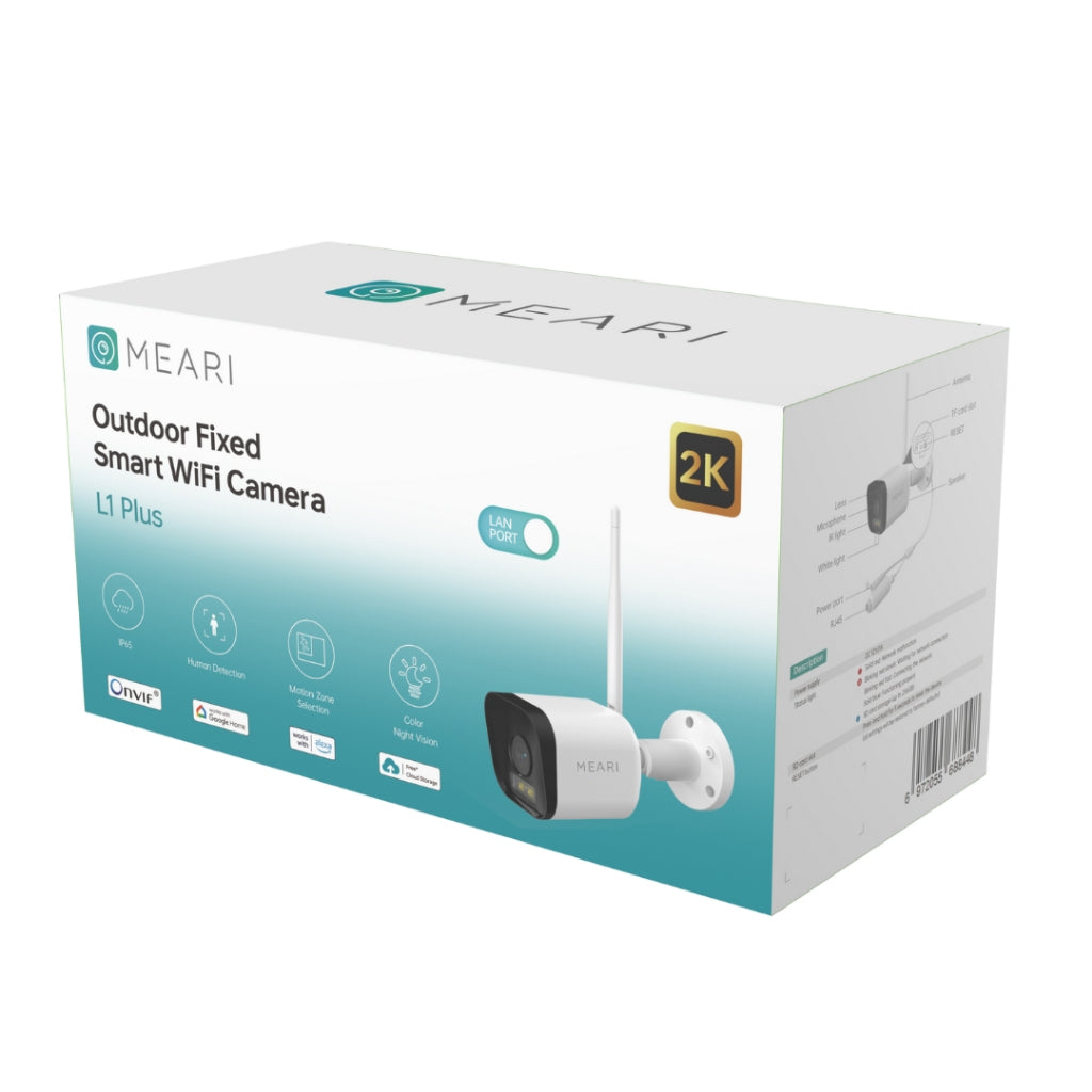 Meari L1 Plus 3MP กล้องวงจรปิด Wi-Fi แบบภายนอก พูดคุยโต้ตอบได้ ดูย้อนหลีงฟรี ไม่ต้องใช้เมม